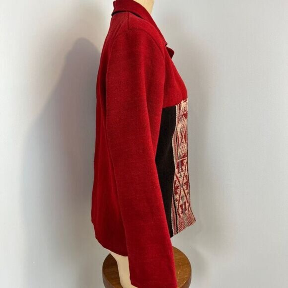 Vintage 70s Handmade Argyle Print Red Wood Button Owls Jacket Coat Size Small - Picture 4 of 16